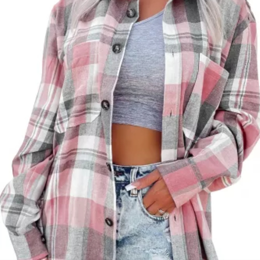 π₯New pink button up plaid shirt - Picture 2 of 8